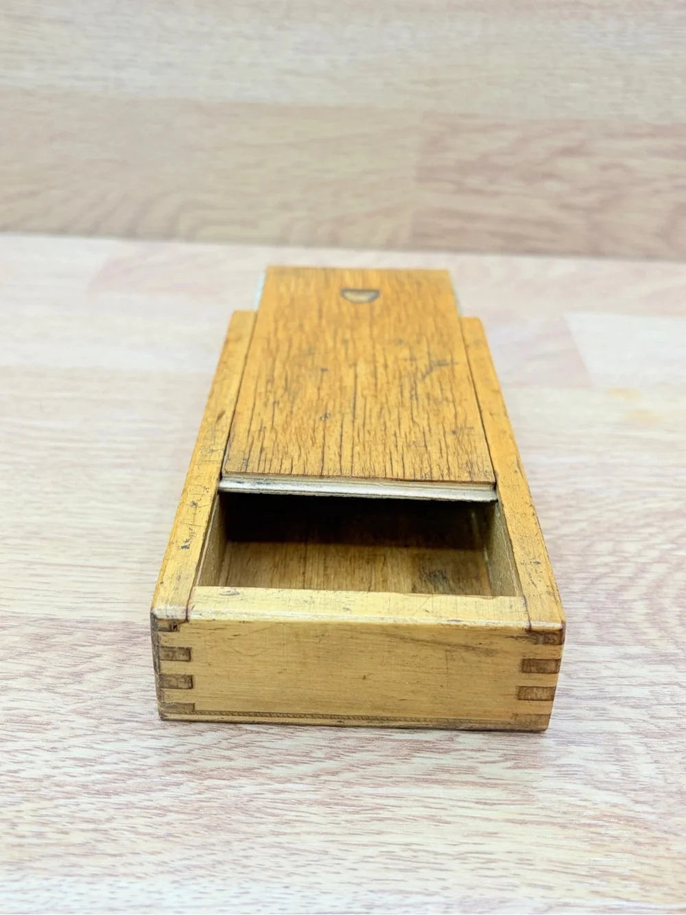 Vintage 1930-1960's Wood Pencil Box Sliding Lid Dovetails